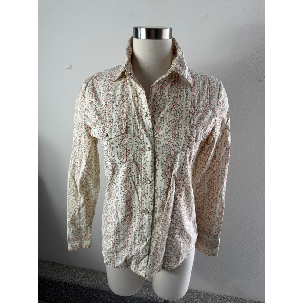 Gap Women XS Cream Floral Western Pearl Snap Button Up Long Sleeve Shirt